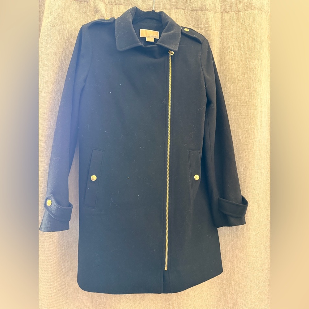 Michael Kors Black Trench Coat with Gold Accents